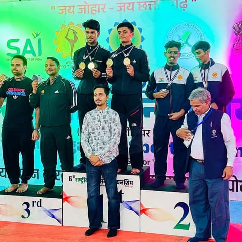 Yogasana championship medal ceremony on the podium